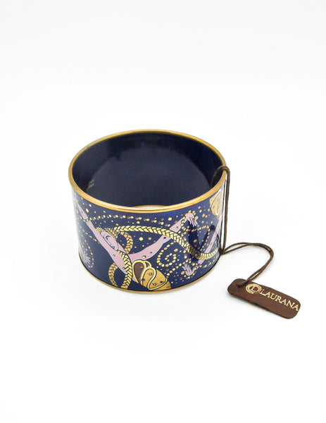 Laurana Vintage Blue Enamel Mardi Gras Brass Bracelet