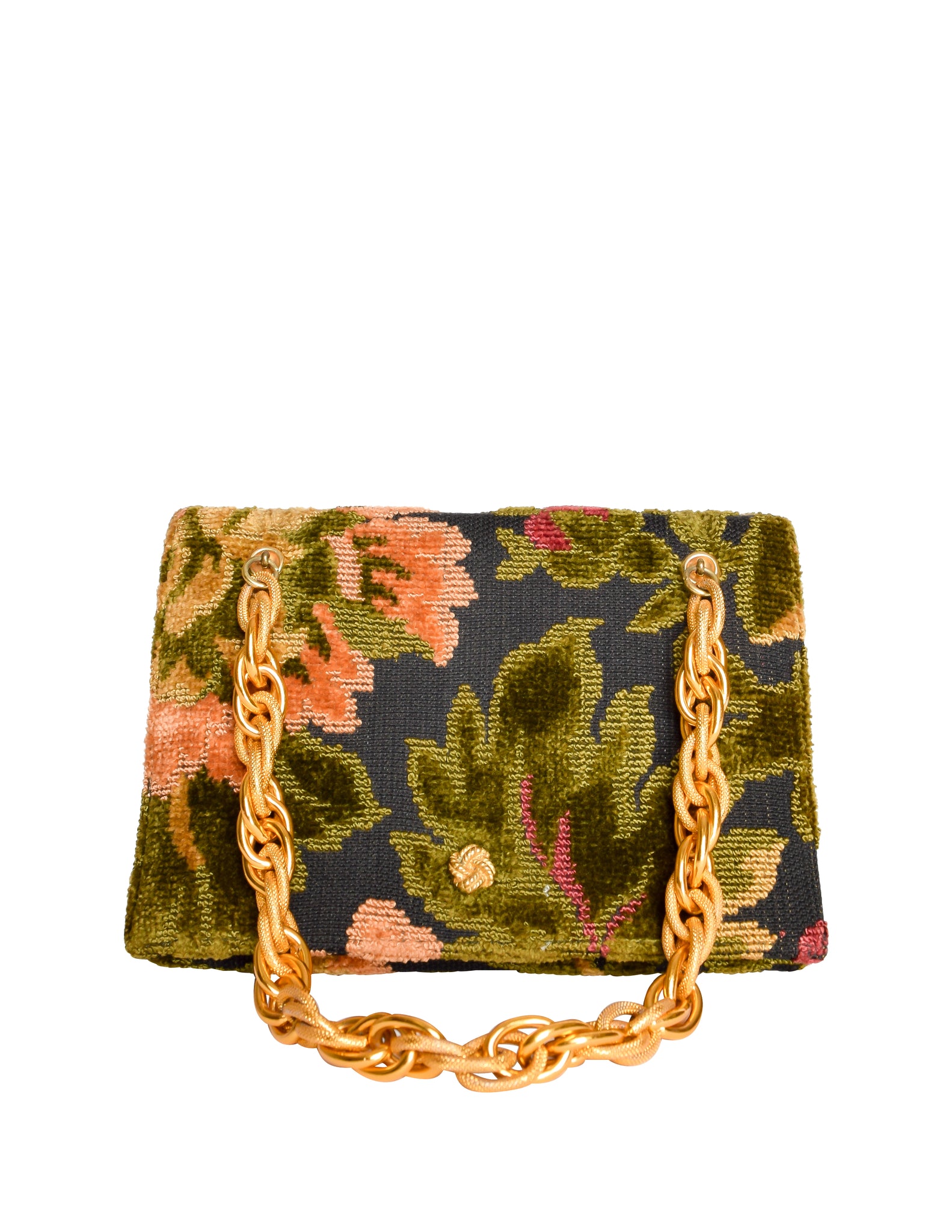 Lewis Vintage 1960s Black Colorful Floral Chenille Carpet Handbag