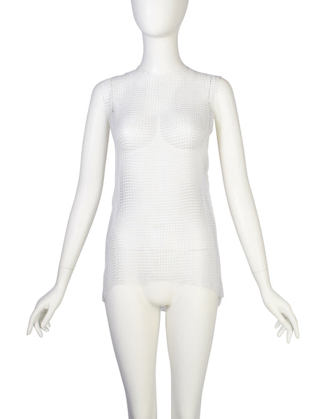 Lola Faturoti Vintage White Net See Through Tank Top
