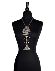 Louis Giusti Attributed Vintage 1960s Mid Century Massive Oversized Silver Fish Skeleton Necklace