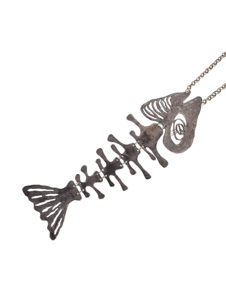 Louis Giusti Attributed Vintage 1960s Mid Century Massive Oversized Silver Fish Skeleton Necklace