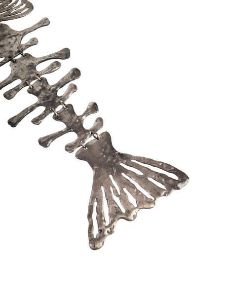 Louis Giusti Attributed Vintage 1960s Mid Century Massive Oversized Silver Fish Skeleton Necklace