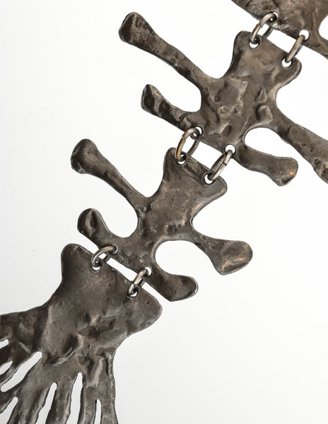 Louis Giusti Vintage Massive Silver Fish Skeleton Pendant Necklace