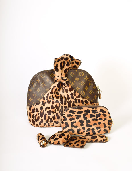 Louis Vuitton x Alaia Anniversary Vintage Alma Monogram and Leopard Complete Makeup and Handbag Set