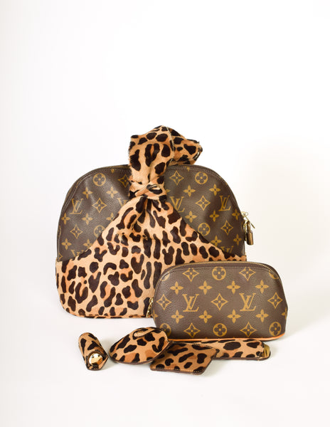 Louis Vuitton x Alaia Anniversary Vintage Alma Monogram and Leopard Complete Makeup and Handbag Set