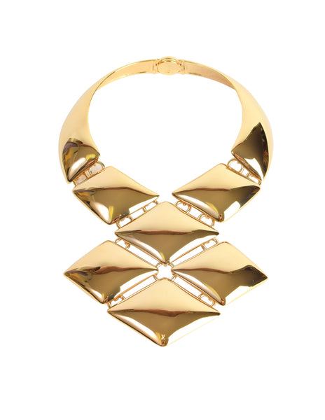 Louis Vuitton Vintage Gold Diamond Shaped Malletage Massive Statement Choker Necklace