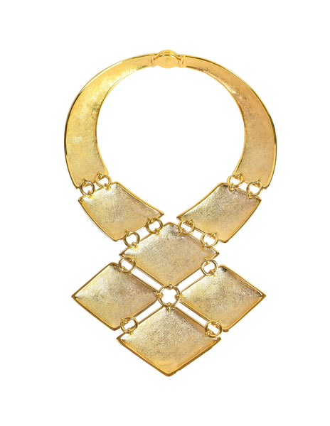 Louis Vuitton Vintage Gold Diamond Shaped Malletage Massive Statement Choker Necklace