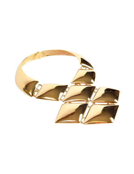 Louis Vuitton Vintage Gold Diamond Shaped Malletage Massive Statement Choker Necklace