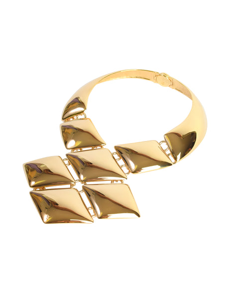 Louis Vuitton Vintage Gold Diamond Shaped Malletage Massive Statement Choker Necklace