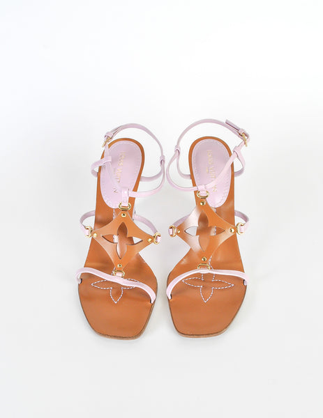 Louis Vuitton Brown and Orchid Strappy Wedge Sandals - Amarcord Vintage Fashion
 - 3