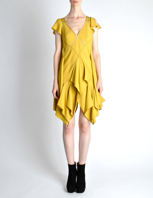 Louis Vuitton Mustard Yellow Wool Crepe Dress Amarcord Vintage Fashion