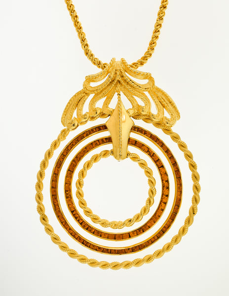 Lucien Piccard Vintage Gold Rhinestone Hoops Necklace
