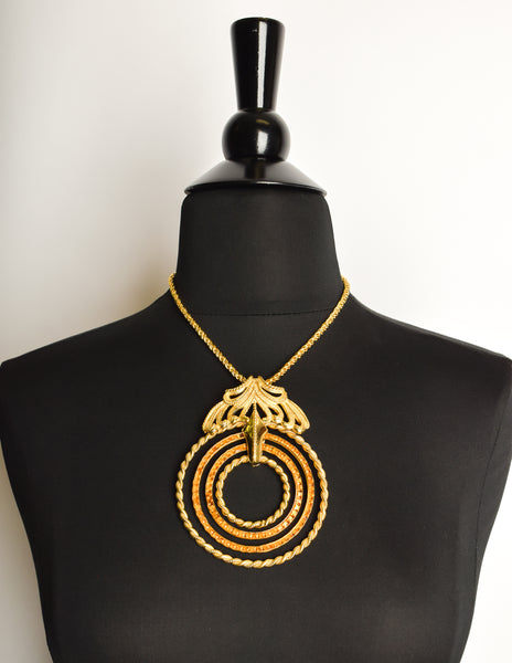 Lucien Piccard Vintage Gold Rhinestone Hoops Necklace