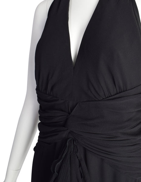 Luisa Spagnoli Vintage Black Silk Georgette Layered Train Halter Dress