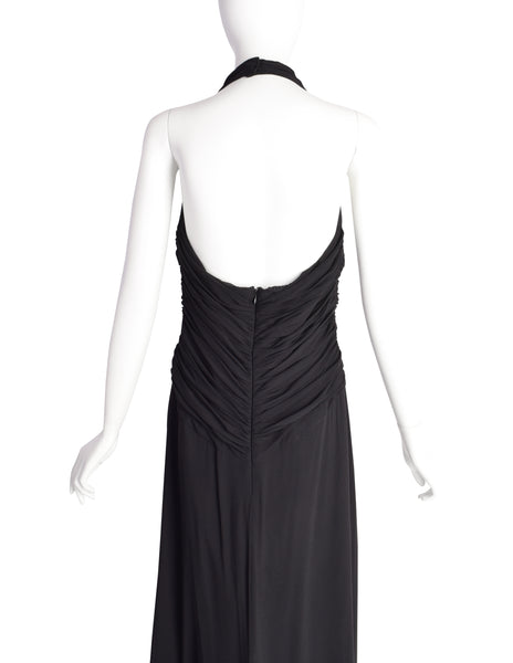Luisa Spagnoli Vintage Black Silk Georgette Layered Train Halter Dress
