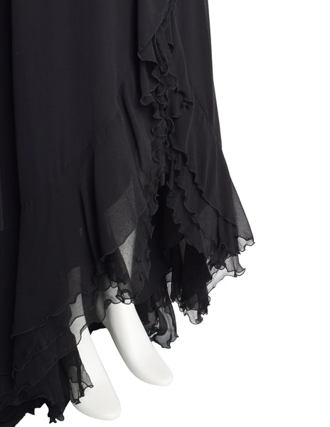 Luisa Spagnoli Vintage Black Silk Georgette Layered Train Halter Dress