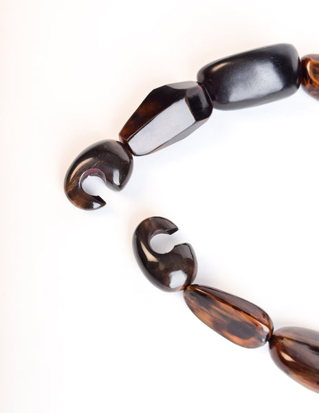 Monies Vintage Black Kamagong Wood Brown Horn Pendant Necklace