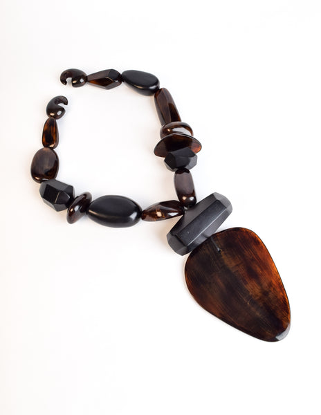 Monies Vintage Black Kamagong Wood Brown Horn Pendant Necklace