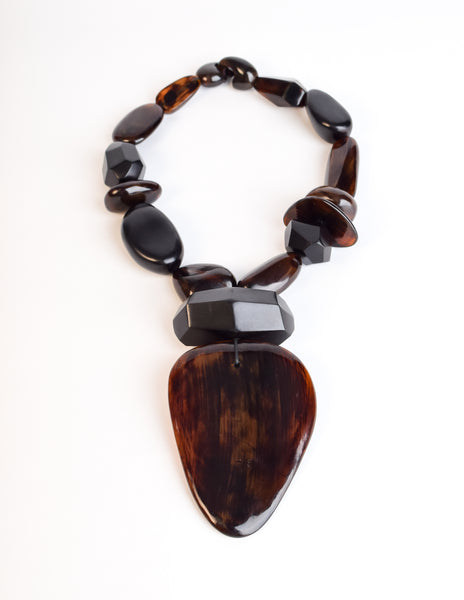 Monies Vintage Black Kamagong Wood Brown Horn Pendant Necklace