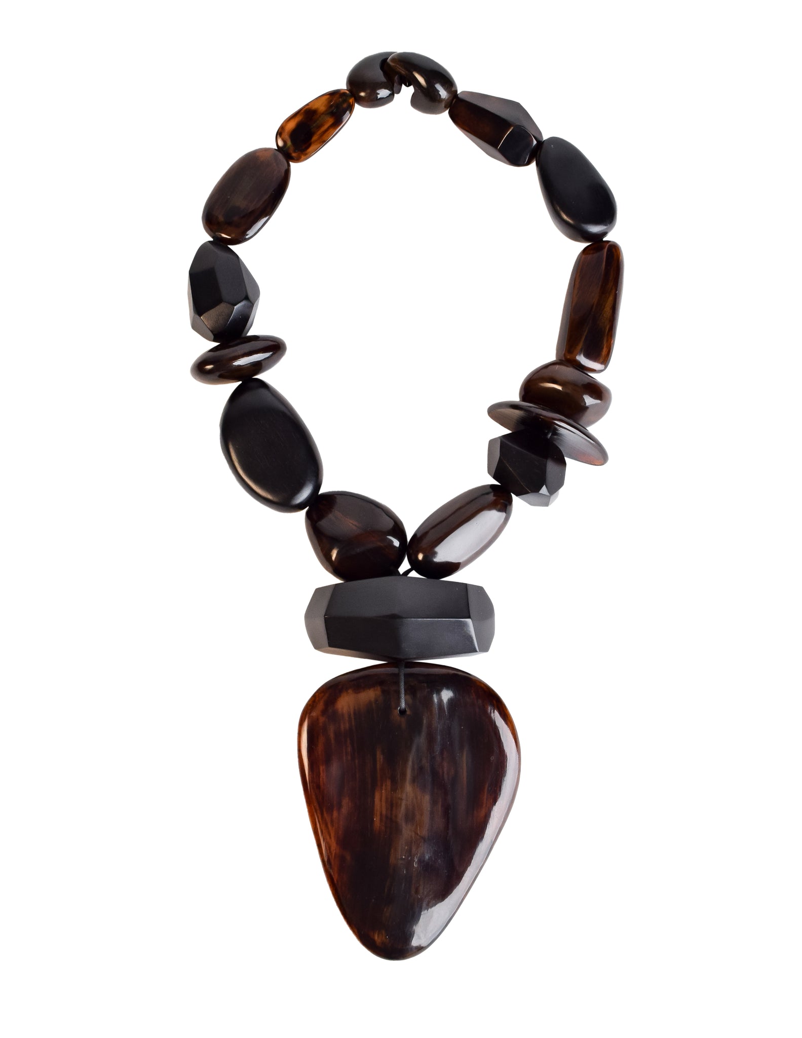 Monies Vintage Black Kamagong Wood Brown Horn Pendant Necklace