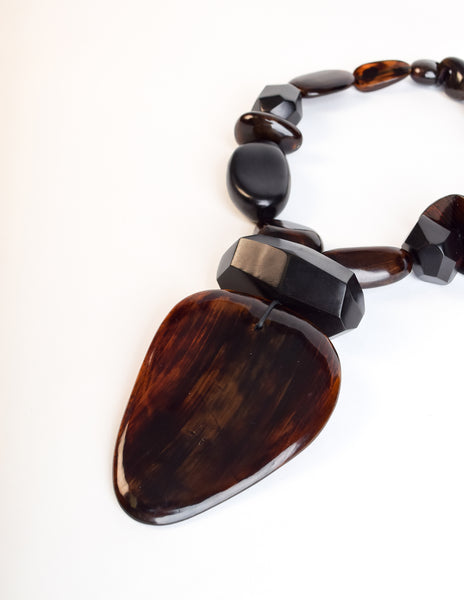 Monies Vintage Black Kamagong Wood Brown Horn Pendant Necklace