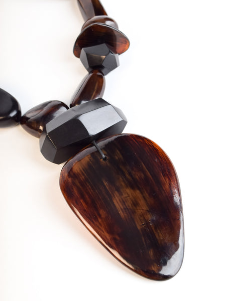 Monies Vintage Black Kamagong Wood Brown Horn Pendant Necklace