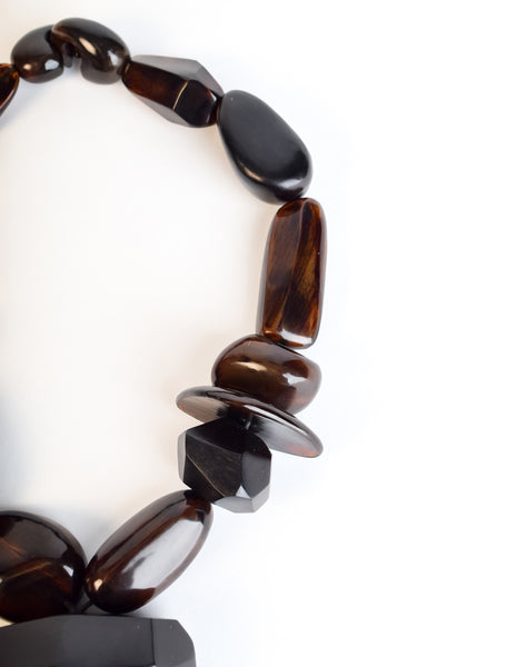 Monies Vintage Black Kamagong Wood Brown Horn Pendant Necklace
