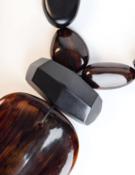 Monies Vintage Black Kamagong Wood Brown Horn Pendant Necklace