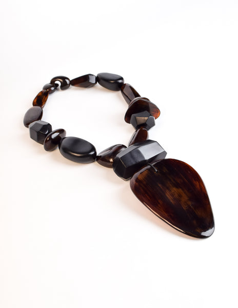 Monies Vintage Black Kamagong Wood Brown Horn Pendant Necklace