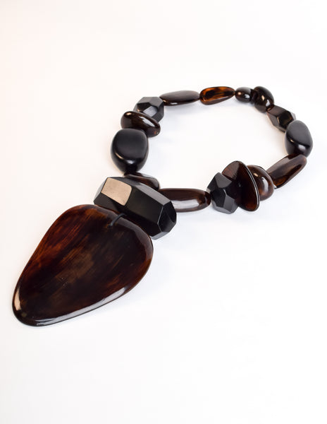 Monies Vintage Black Kamagong Wood Brown Horn Pendant Necklace