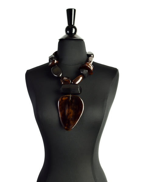 Monies Vintage Black Kamagong Wood Brown Horn Pendant Necklace