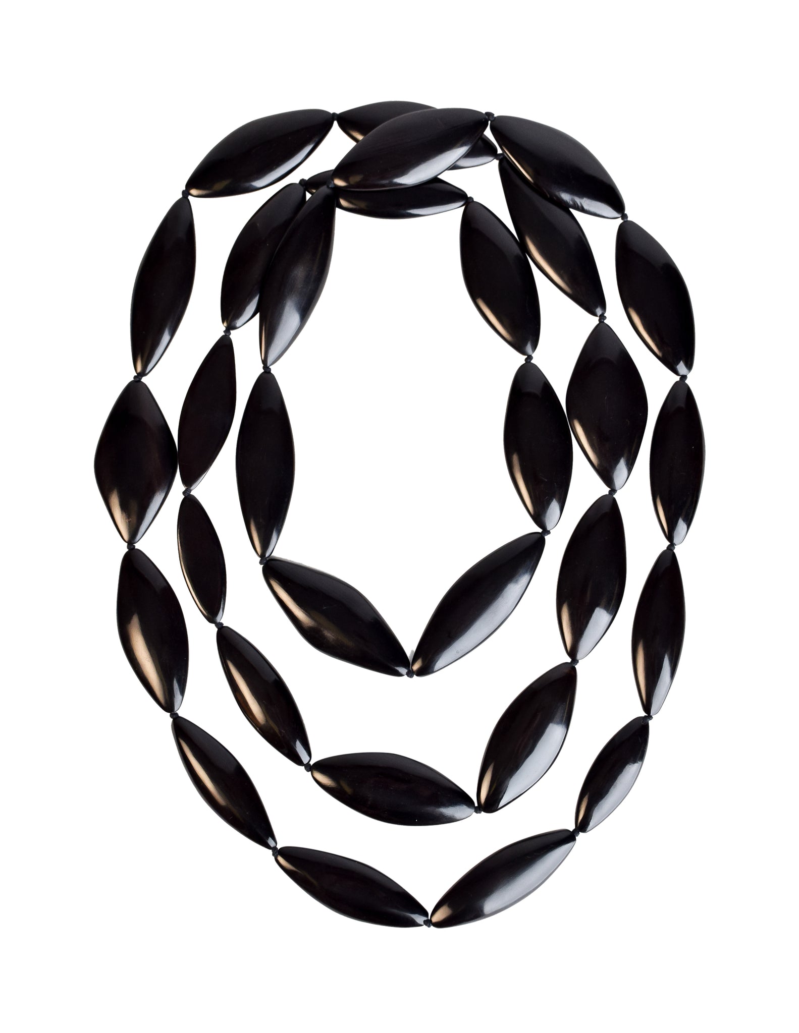 Monies Vintage Black Brown Polished Ebony Extra Long Sautoir Necklace