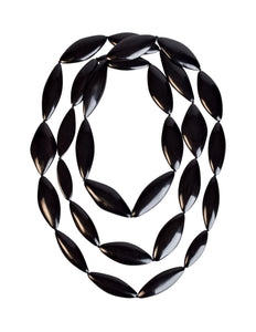 Monies Vintage Black Brown Polished Ebony Extra Long Sautoir Necklace