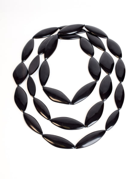 Monies Vintage Black Brown Polished Ebony Extra Long Sautoir Necklace