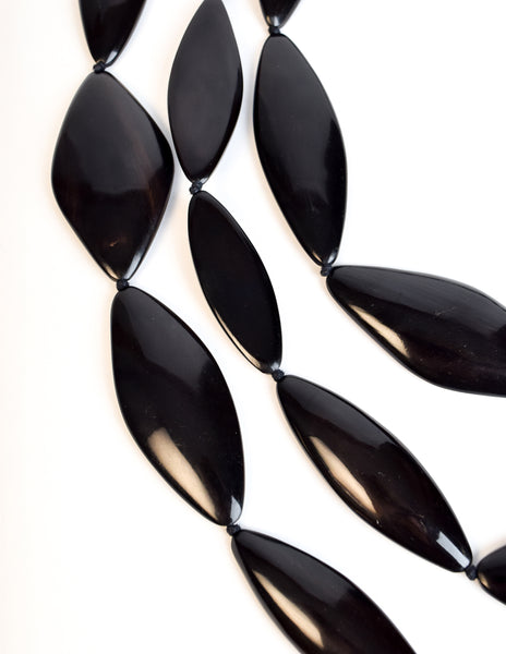 Monies Vintage Black Brown Polished Ebony Extra Long Sautoir Necklace