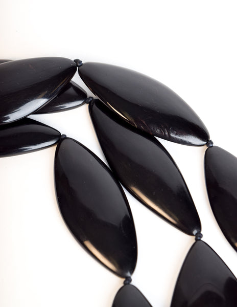 Monies Vintage Black Brown Polished Ebony Extra Long Sautoir Necklace