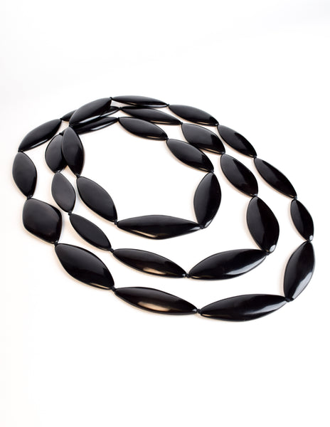 Monies Vintage Black Brown Polished Ebony Extra Long Sautoir Necklace