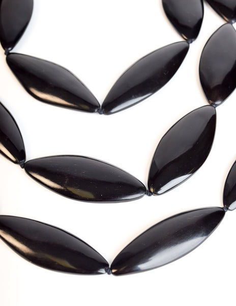 Monies Vintage Black Brown Polished Ebony Extra Long Sautoir Necklace