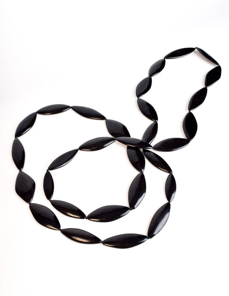 Monies Vintage Black Brown Polished Ebony Extra Long Sautoir Necklace
