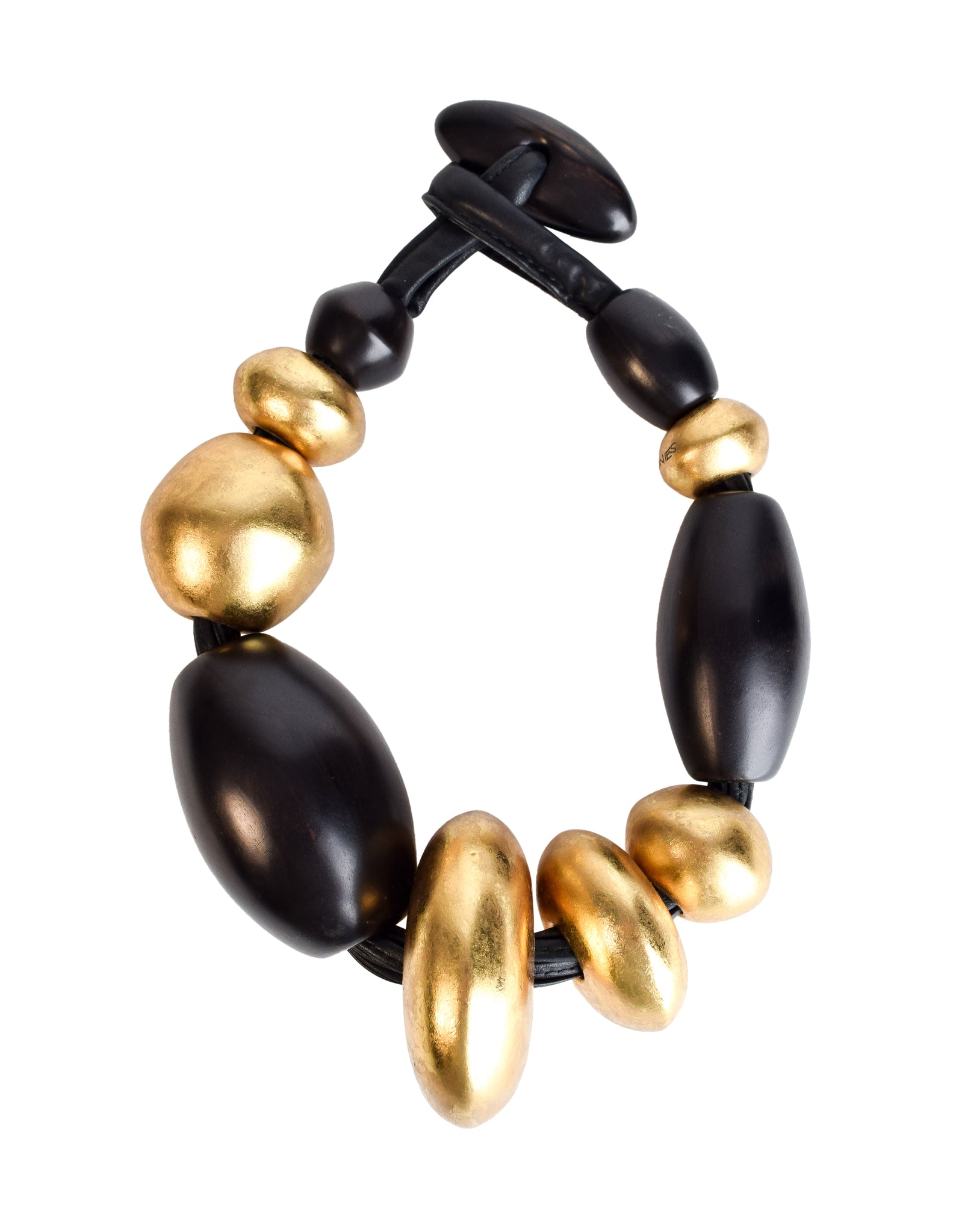 Monies Vintage Brown Black Kamagong Wood Gold Leaf Chunky Oversized Statement Necklace