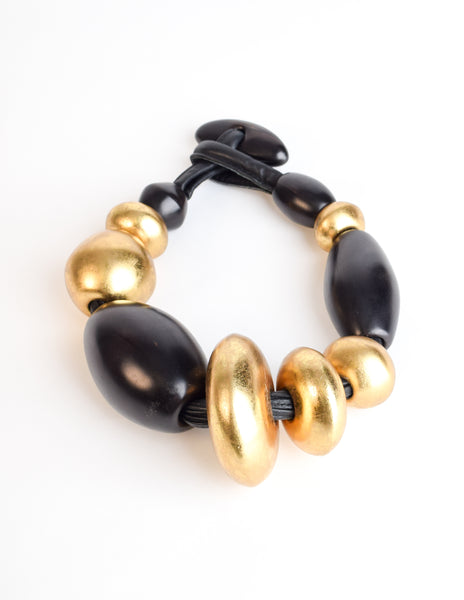 Monies Vintage Brown Black Kamagong Wood Gold Leaf Chunky Oversized Statement Necklace