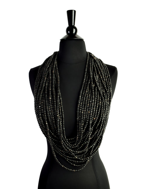 Gerda Lynggaard Monies Vintage Beaded Black Horn Multistrand Extra Lon Amarcord Vintage Fashion