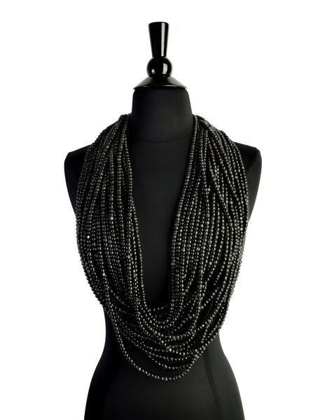 Gerda Lynggaard Monies Vintage Beaded Black Horn Multistrand Extra Long Necklace