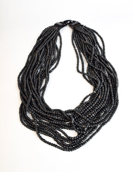 Gerda Lynggaard Monies Vintage Beaded Black Horn Multistrand Extra Long Necklace