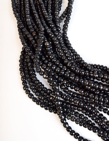 Gerda Lynggaard Monies Vintage Beaded Black Horn Multistrand Extra Long Necklace