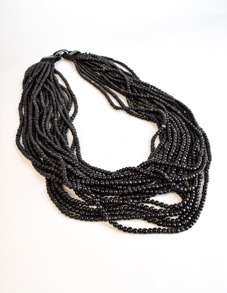 Gerda Lynggaard Monies Vintage Beaded Black Horn Multistrand Extra Long Necklace