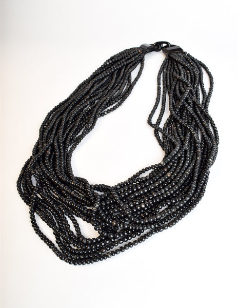 Gerda Lynggaard Monies Vintage Beaded Black Horn Multistrand Extra Long Necklace