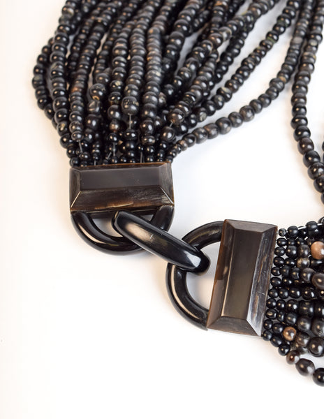 Gerda Lynggaard Monies Vintage Beaded Black Horn Multistrand Extra Long Necklace