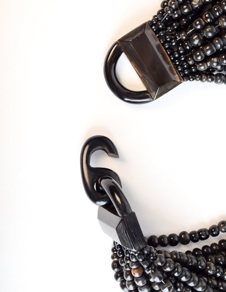 Gerda Lynggaard Monies Vintage Beaded Black Horn Multistrand Extra Long Necklace