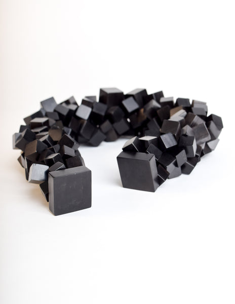 Monies Vintage Black Ebony Wood Cubes Chunky Statement Choker Necklace